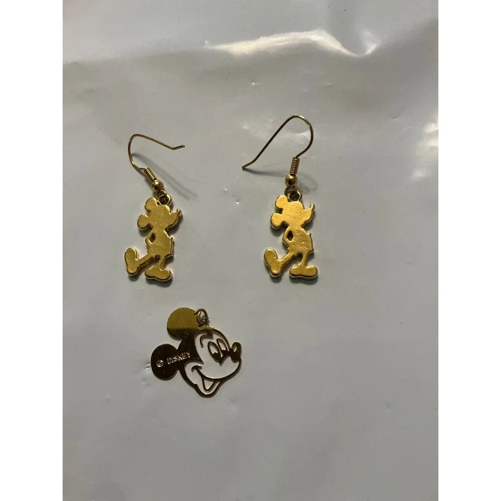 Disney Mickey Mouse Gold Tone Jewelry Set Dangle Earrings and Cutout Pendant